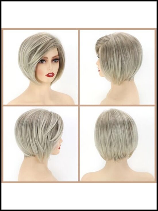 Ash Blonde Inverted Bob Wig - Chin Length Straight Synthetic Hair Party Wig